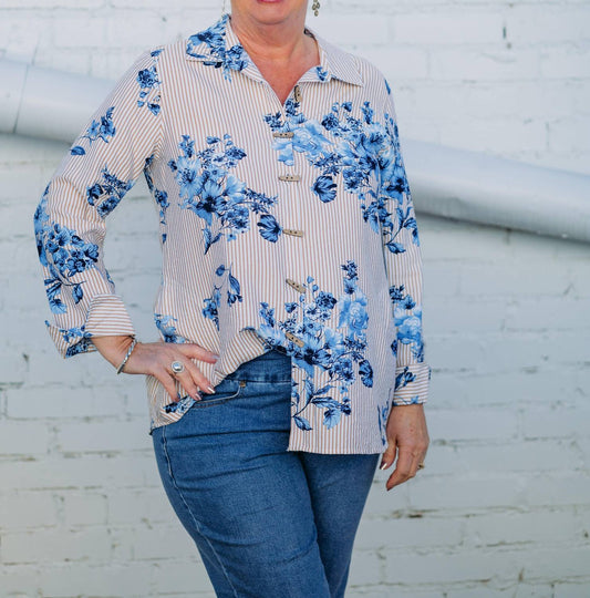 Multiples - Turn-up Cuff 3/4 Sleeve Shirt