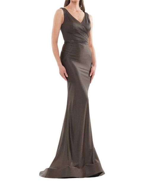 Marsoni By Colors - Herringbone Woven Fit and Flare Trumpet Dress