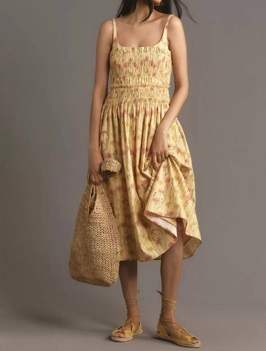 Hutch - Sleeveless Smocked A-line Midi Dress