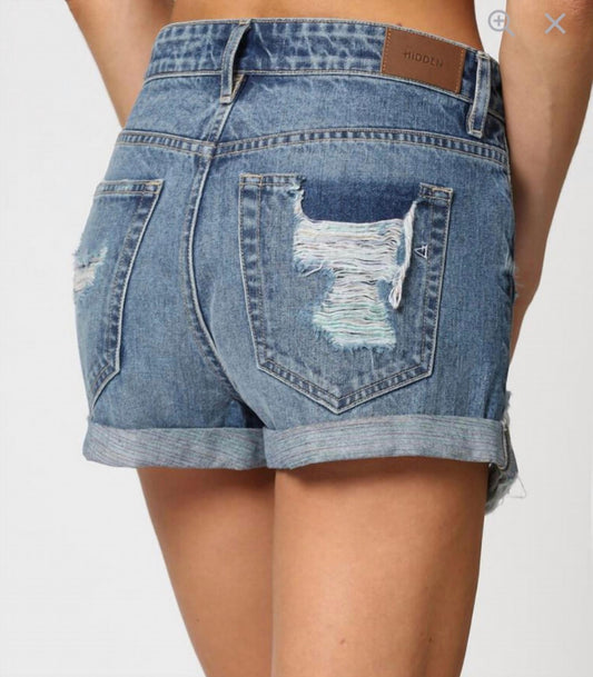 Hidden - Women's Riley Distressed Roll Up Shorts