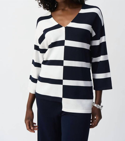 Joseph Ribkoff - Striped V-neck Knit Top