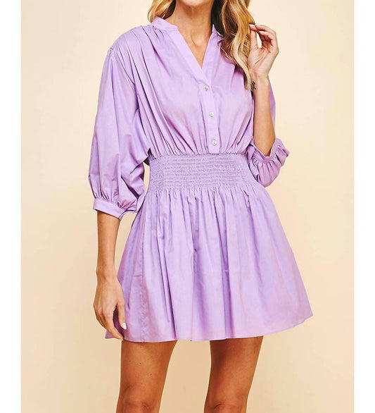 Pinch - Mandarin Collar Smocked Mini Dress