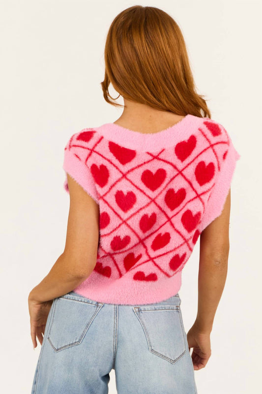 Day + Moon - Ruby Heart Fuzzy Sweater Vest