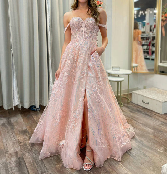 Sherri Hill - Off-the-shoulder A-line Long Prom Dress