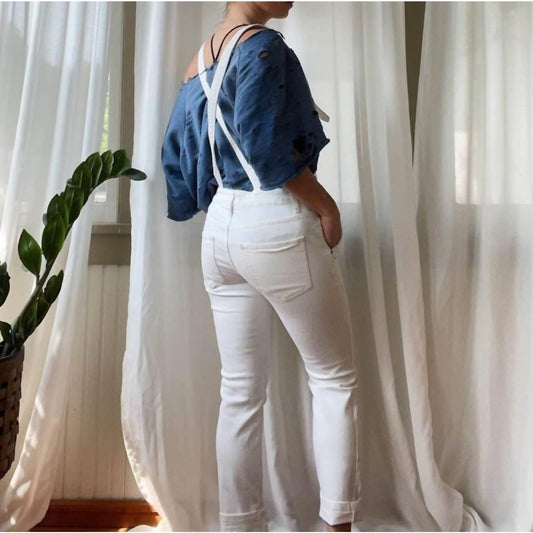 Free People - Washed Denim Stretch Skinny Cropped Overalls