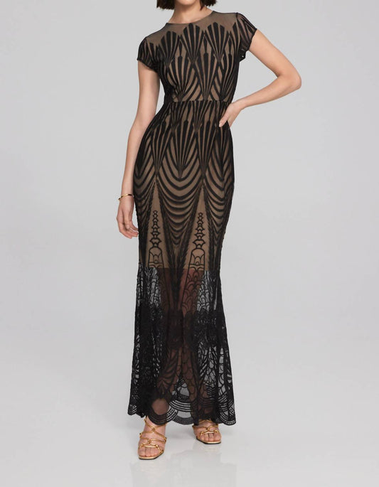 Joseph Ribkoff - Sheer Lace Floor-length Maxi Dress