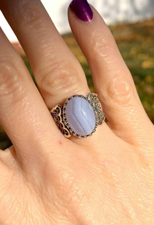 Filigranist - Women's Filigree Art Double Heart Lace Agate Gemstone Ring