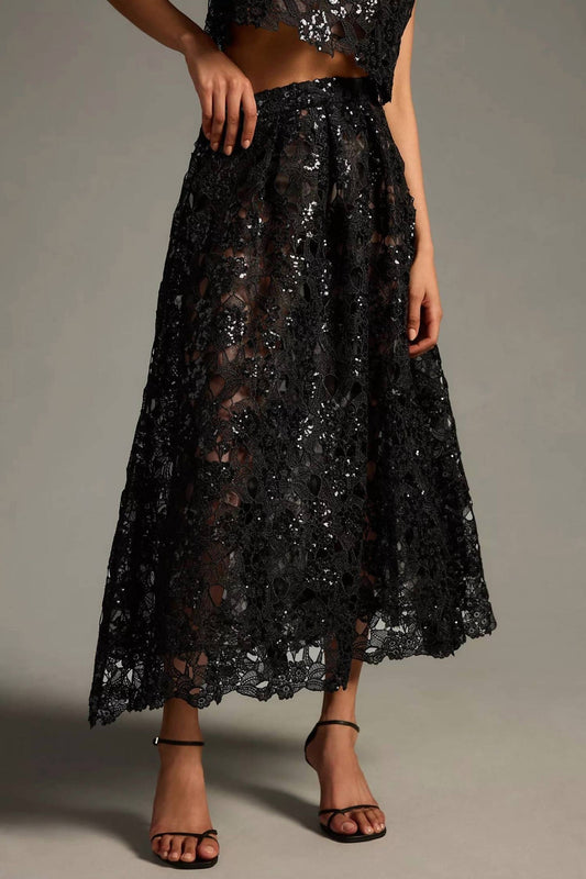 Eva Franco - Embroidered Lace Shine Maxi Skirt
