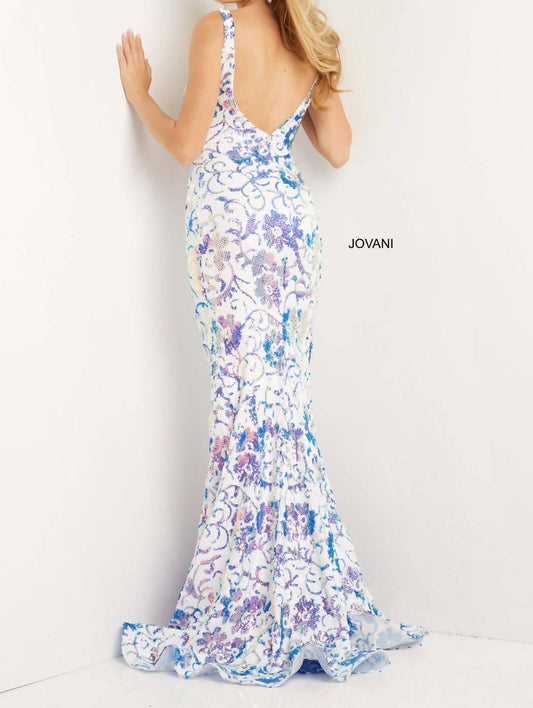 Jovani - Floral Sequin Fitted Prom Gown