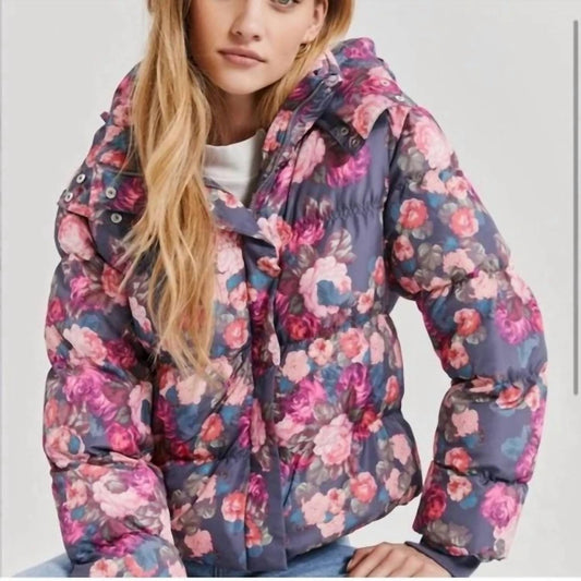 Something Navy - Floral Hooded Puffer Jacket