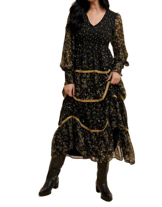 Knit & Lounge - Floral Tiered Long Sleeve Midi Dress