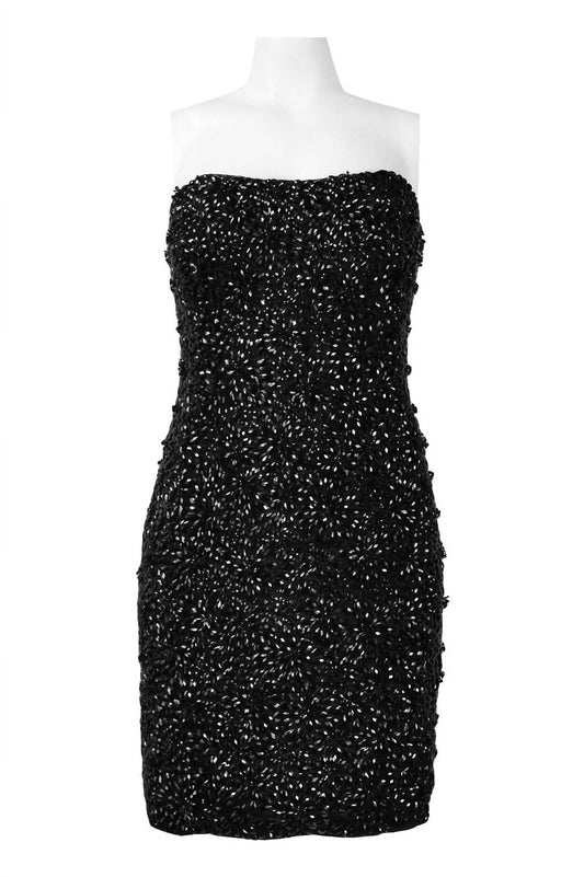 Theia - Strapless All Over Rhinestone And Bead Detail Mesh Dress