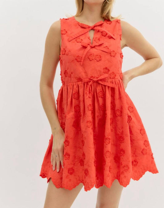 Entro - Floral Applique Dress with Bows