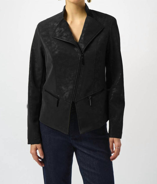 Joseph Ribkoff - Faux Suede Fitted Moto Jacket