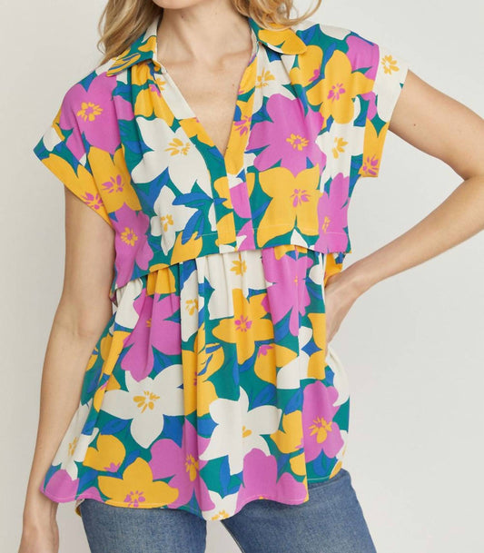 Entro - Floral Print V-neck Top