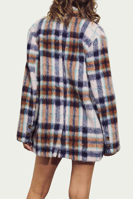 BRUSHED CHECKED SINGLE-BREASTED BLAZER JACKET