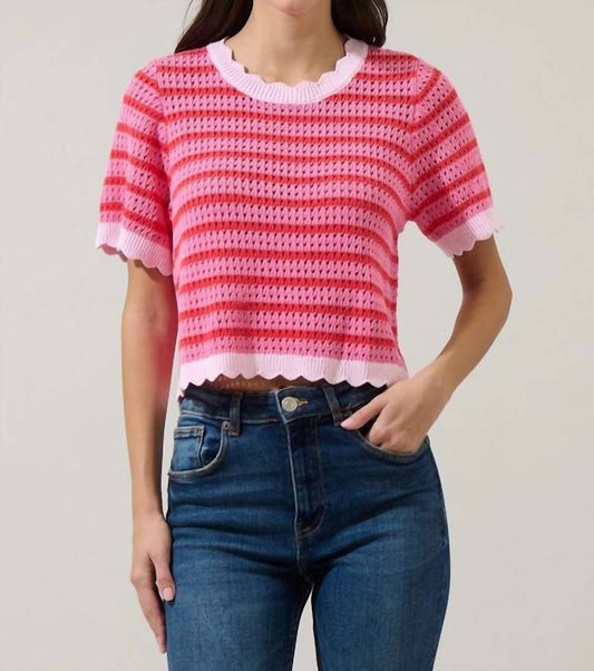 Sugarlips - Clarie Stripe Crochet Sweater Top