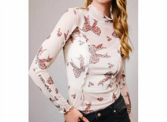 Blue B - Bow Mesh Mock Neck Top