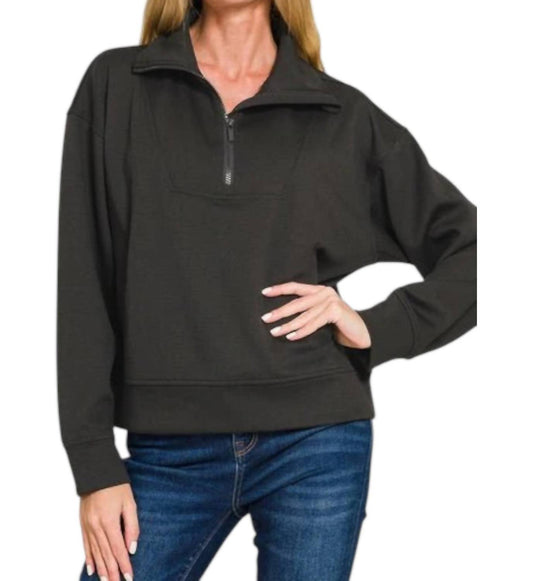 Zenana - Scuba Half Zip Pullover Sweater
