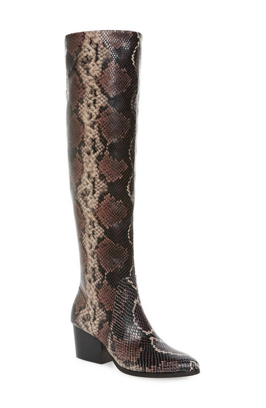 Vince Camuto - Women Snake Print Block Heel Knee Tall Leather Boots