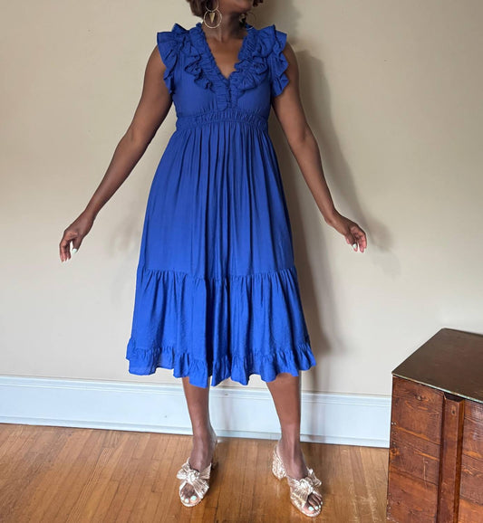 Umgee - Bekah Ruffle V-neck A-line Midi Dress