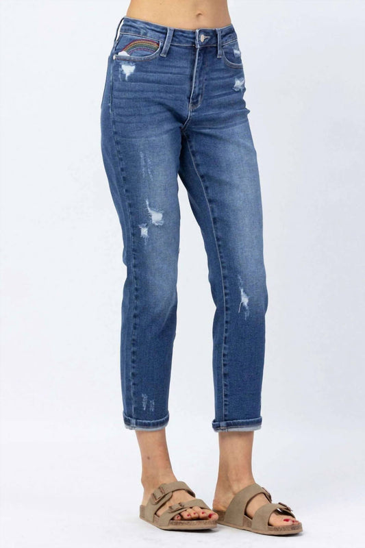 Judy Blue - High Rise Rainbow Embroidery Straight Jeans