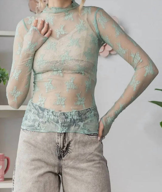 Veveret - Lace Long Sleeve See Through Top