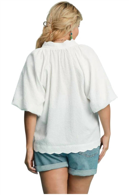 Umgee - Bubble Sleeved Seersucker Top - Plus