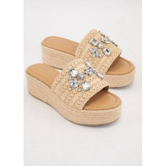 Soda - Women's Rhinestone Raffia Platform Sandals