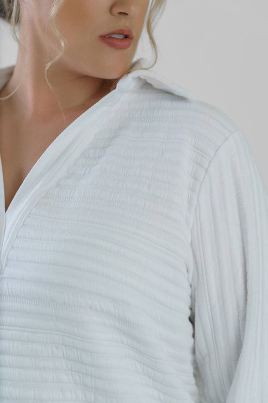 Nic + Zoe - Textured Stripe V-neck Polo Top - Plus Size