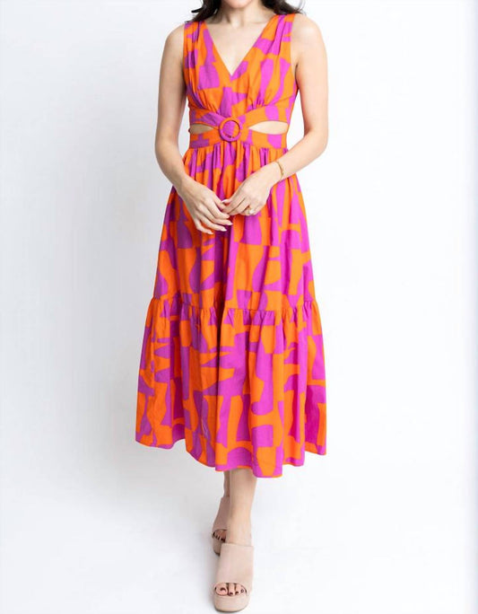 Karlie - Women's Geometric Poplin Cut Out Maxi Dress