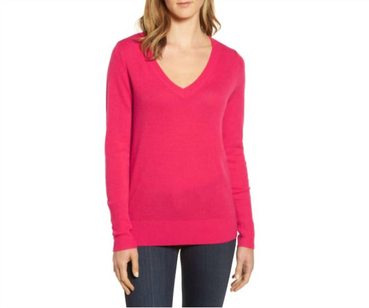 Halogen - Halogen Cashmere Pink Bright Classic V-Neck Sweater Sz XS