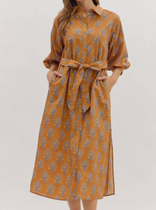 Entro - Botanical Print Half Sleeve Midi Dress