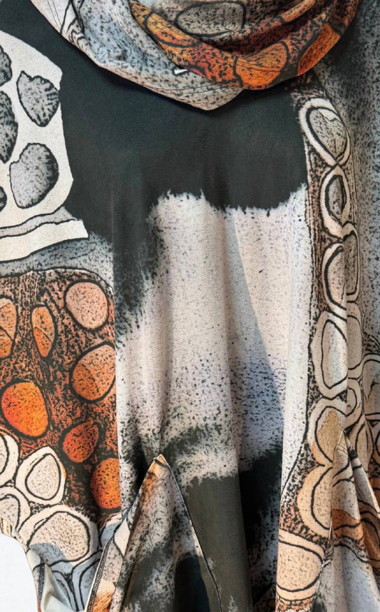 Kaziuki - Faux Suede Print Cowl Tunic Top