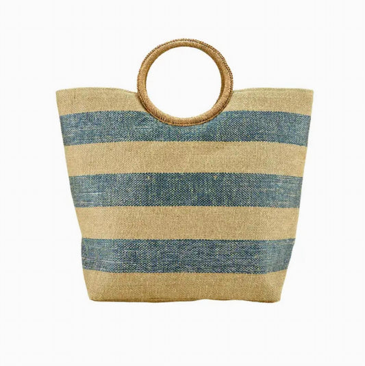 Bay Sky - Large Striped Metallic Tote Bag