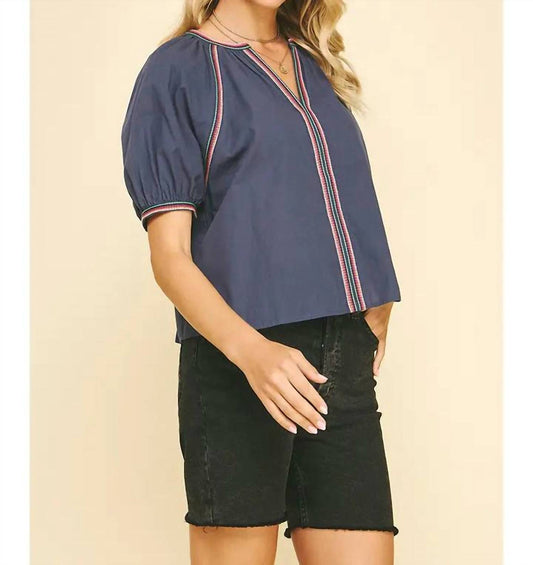 Pinch - Contrast Stitch V-neck Top