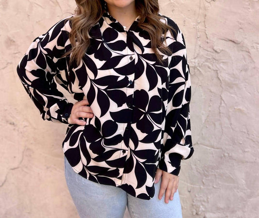 Jodifl - Two Toned Floral Printed Long Sleeve Top