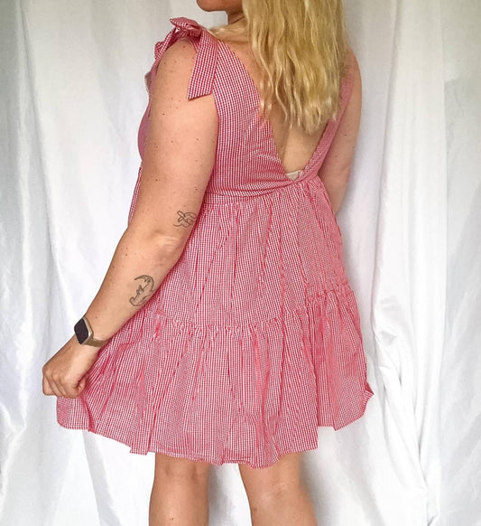 Le Lis - Women's Cherry On Top Tie Strap Gingham Dress