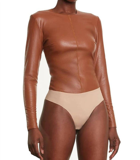 Commando - Faux Leather Longsleeve Crew Bodysuit
