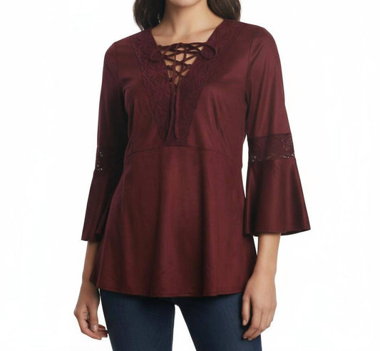 Ryu - Lace Detail Faux Suede Top