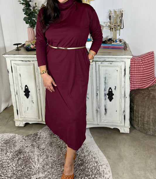 Entro - Merlot Long Sleeve Midi Dress