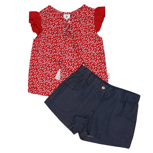 Korango Usa - Girl's Cherries Blouse & Short Set