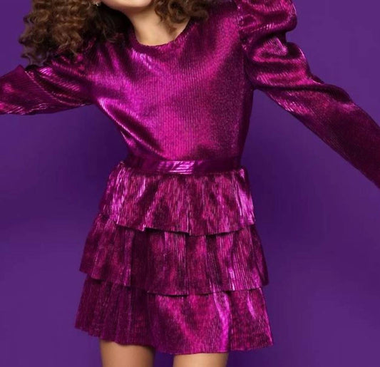 Mia - Girls' Long Sleeve Metallic Puff Sleeve Top