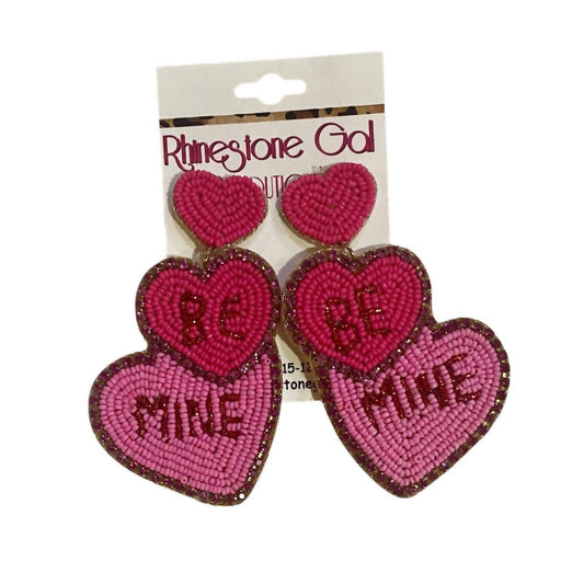 Bosuk Jewlery - Women's Be Mine Beaded Conversation Heart Earrings