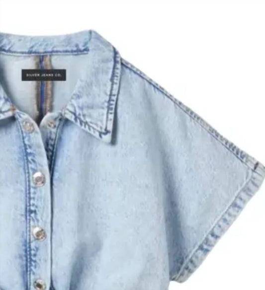 Silver Jeans Co - Girl's Short Sleeve Front Knot Denim Top