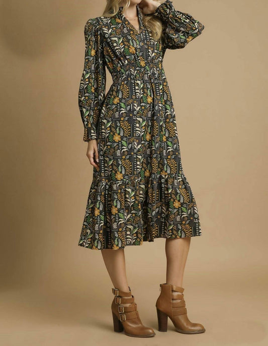 Umgee - Floral Midi Dress With Smocked Waist