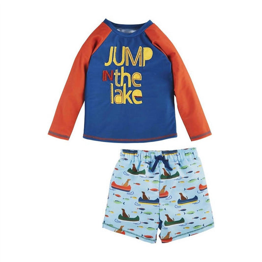 Boy's Lake Rash Guard and Swim Trunk Set