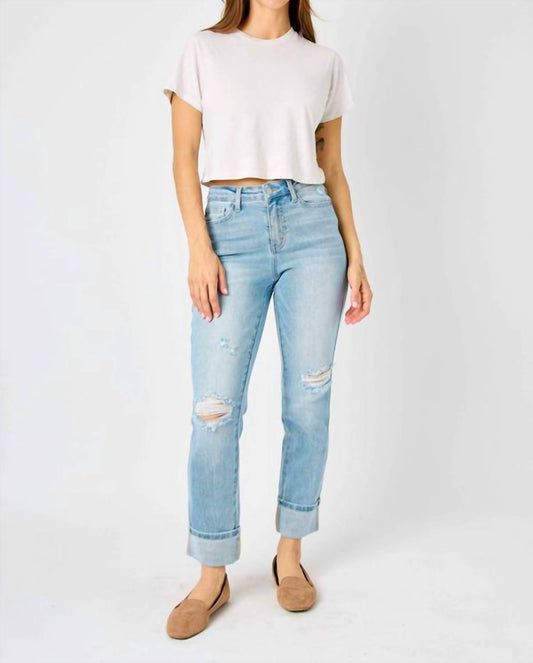 Judy Blue - Mid Rise Americana Flag Cuff Boyfriend Jeans