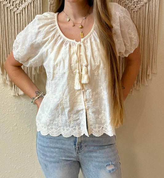 Adora - Carmella Tie Front Embroidered Top