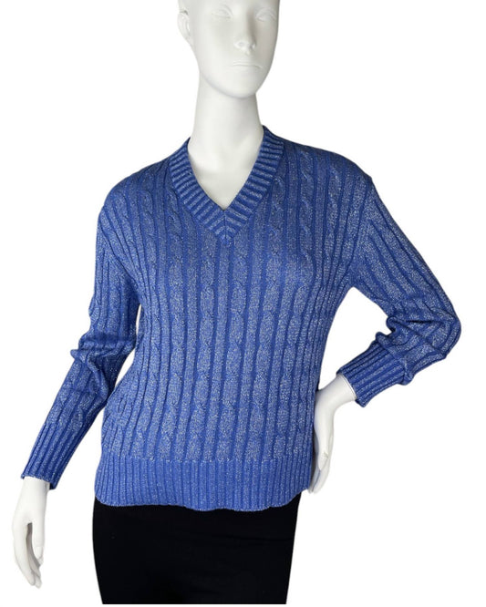 Alashan Cashmere - Hazel Lurex Cable V Neck Sweater